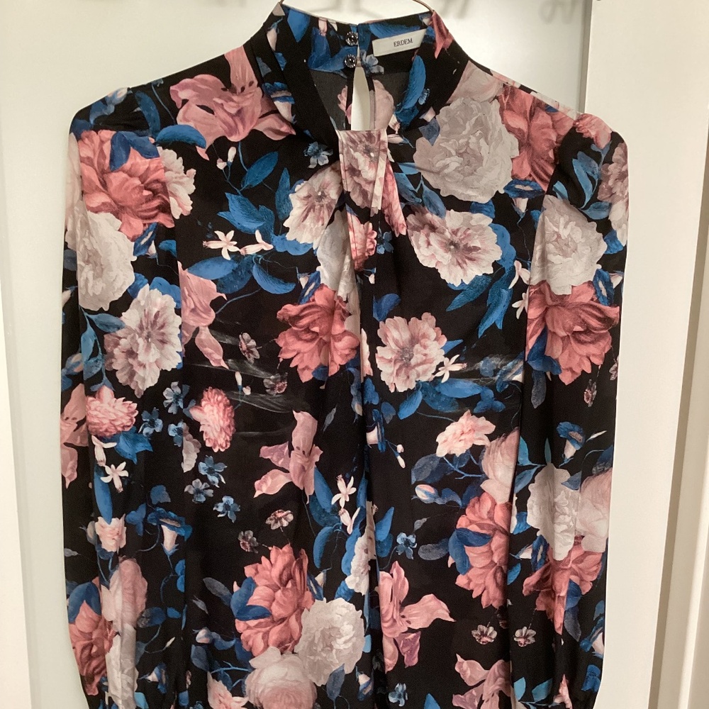 Erdem blouse, size 2, blue/pink